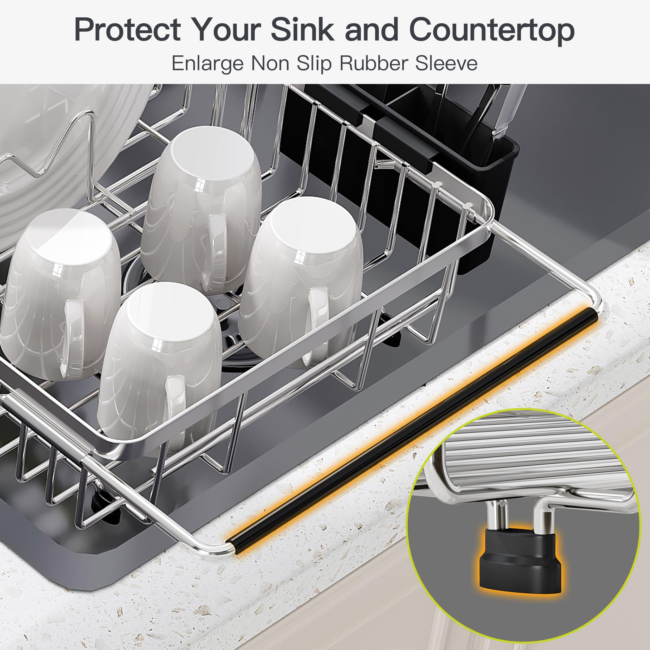JASIWAY dish rack draining water directly into sink avoiding counter mess