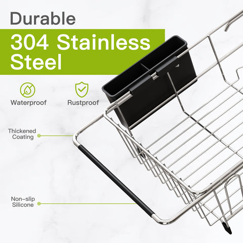 JASIWAY rack expanded across sink demonstrating adjustable fit