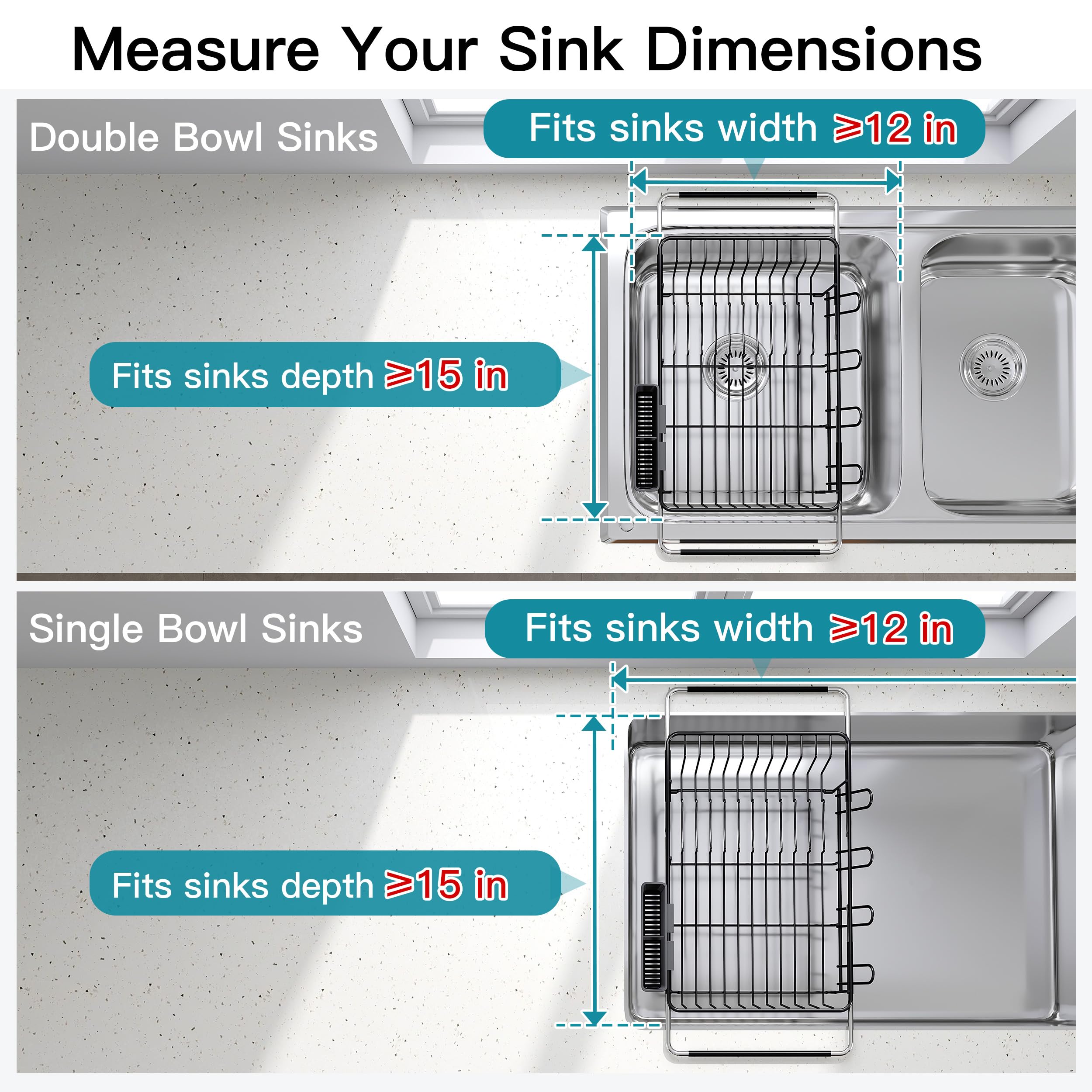JASIWAY support bars extended demonstrating adjustable fit across sinks