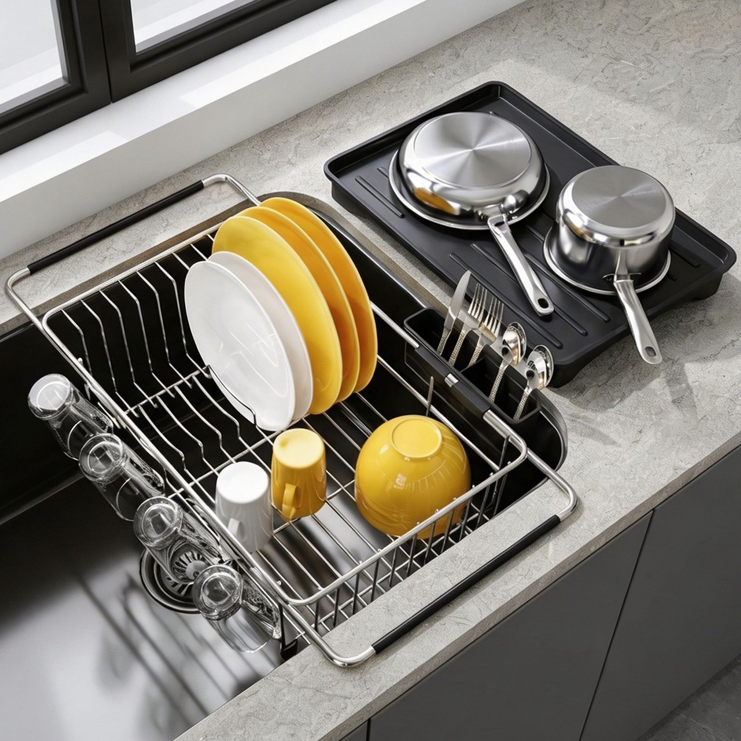 JASIWAY front view over sink showing adjustable rack and tidy drying
