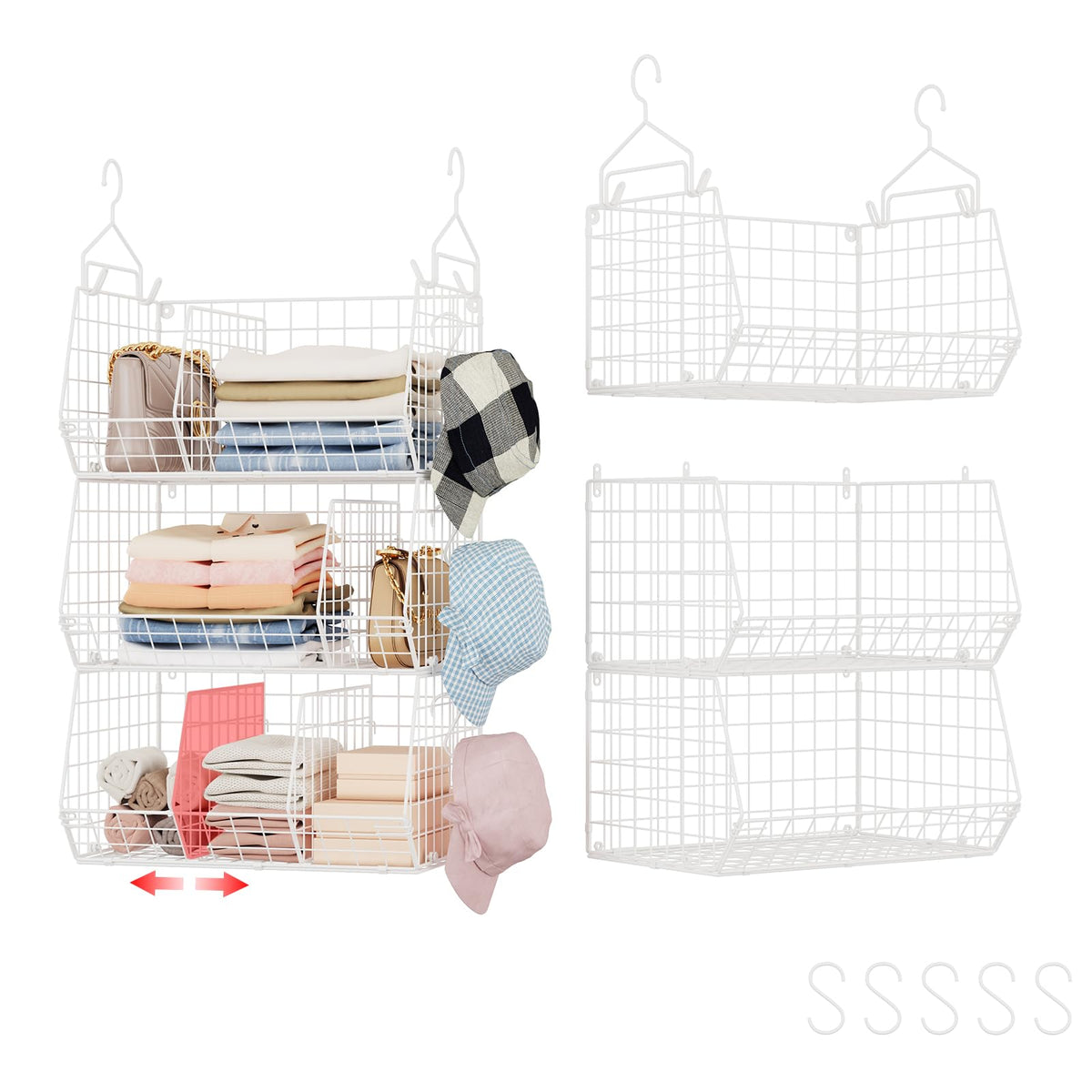 Jautokerdar front view hanging shelves showing three-tier storage benefit