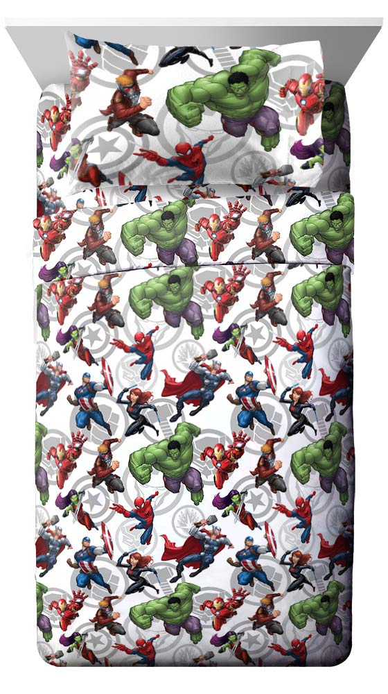 Jay Franco close-up collage of Avengers characters, benefit is vivid, fade-resistant colors