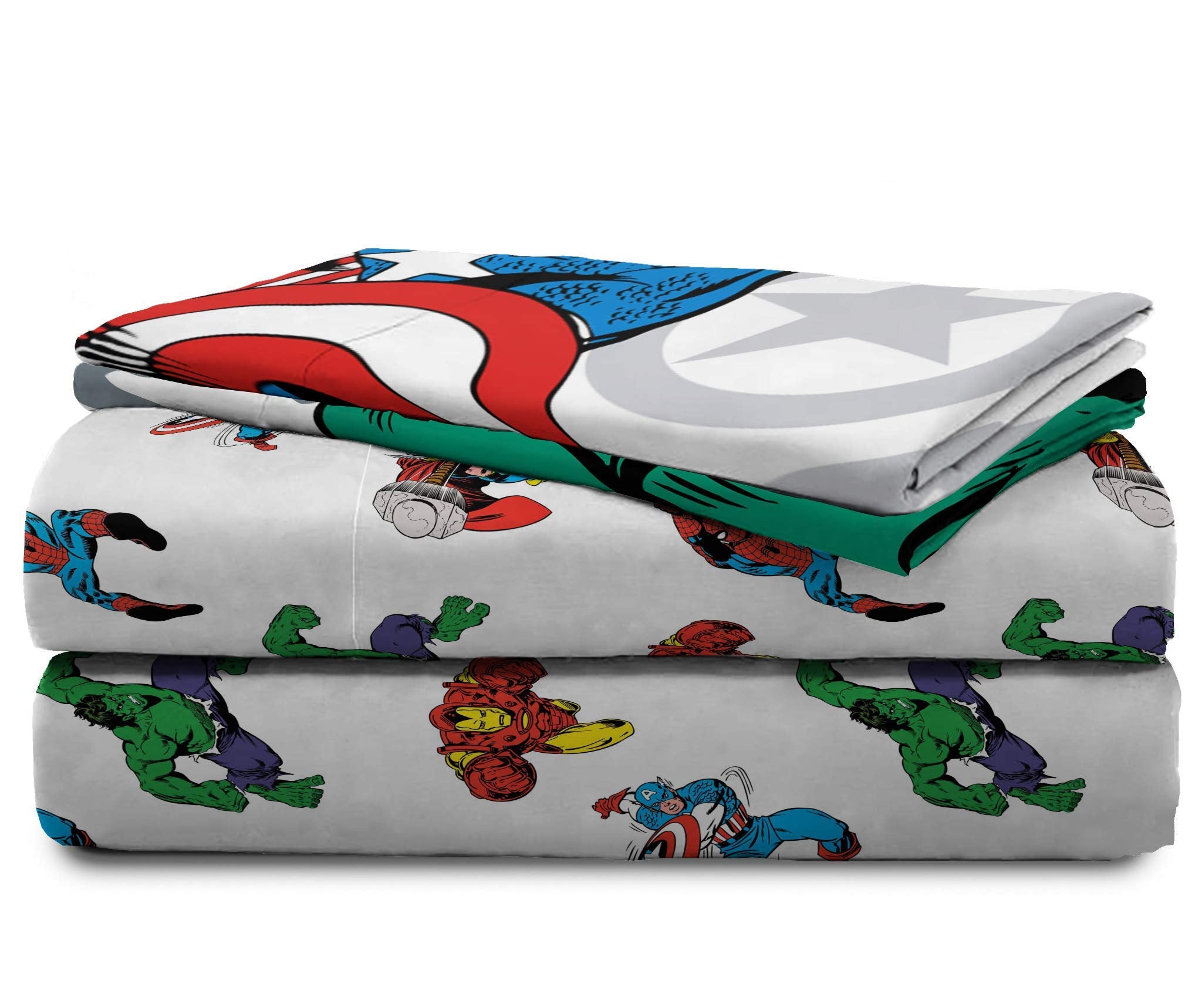 Jay Franco Avengers comforter on queen bed for size scale showing proper fit and coverage benefit