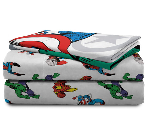 Jay Franco Avengers comforter on queen bed for size scale showing proper fit and coverage benefit
