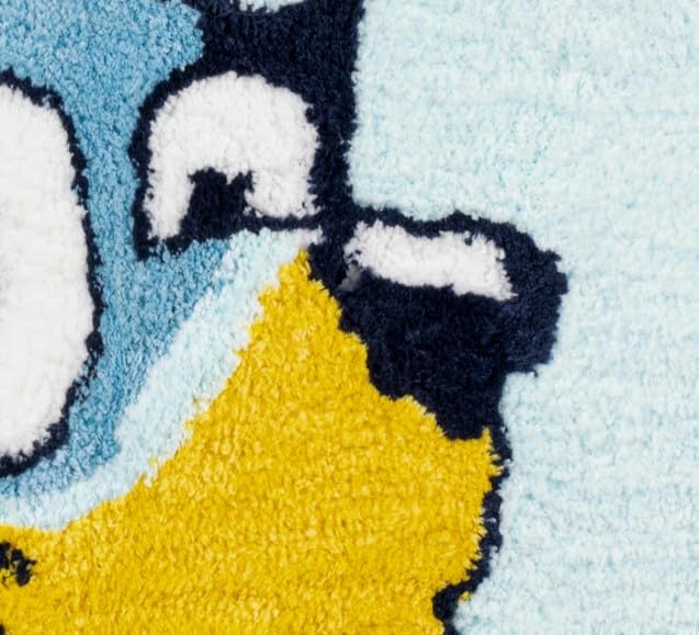Jay Franco Bluey rug next to a towel showing 20 x 30-inch size scale