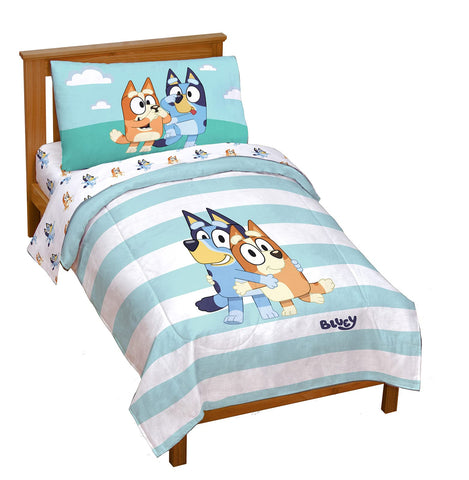 Jay Franco Bluey & Bingo front packaging shows full set and bright characters benefiting room decor