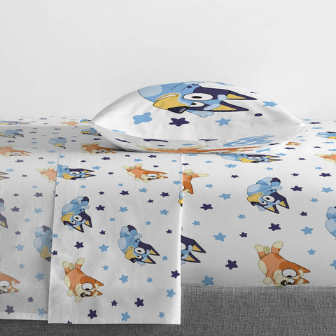 Jay Franco Bluey pillowcase and sham on bed, adds layered decorative appeal