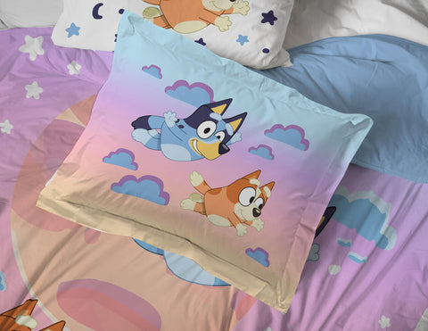 Jay Franco Bluey comforter next to a twin mattress for scale, ensures correct sizing