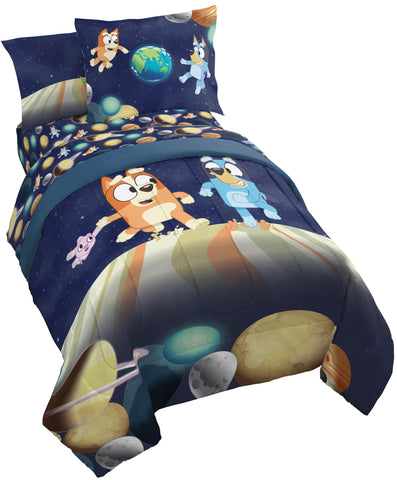 Jay Franco Bluey comforter front view showing vibrant characters and playful design for cheerful bedding