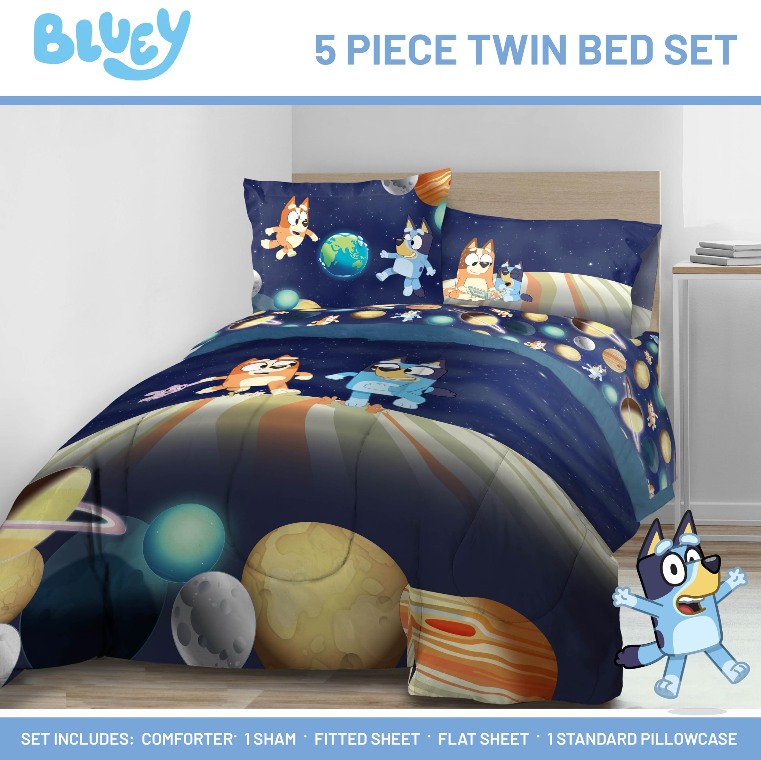 Jay Franco Bluey fitted sheet detail showing deep-pocket edge and snug mattress fit for secure stay