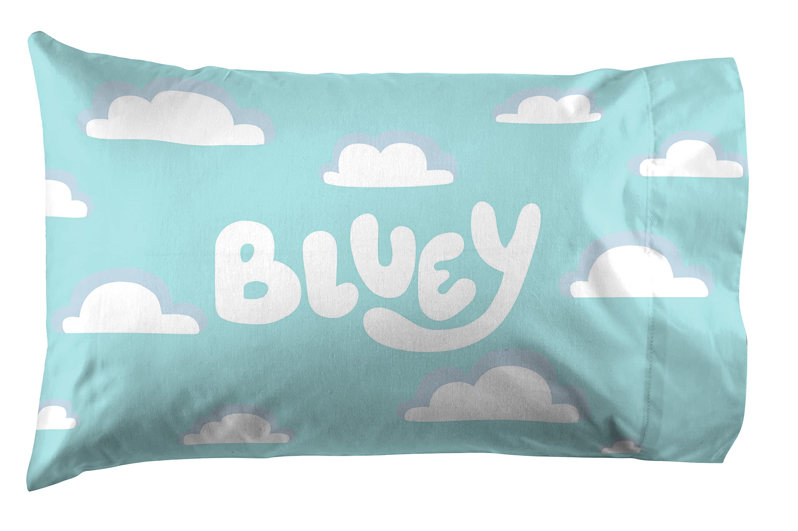 Jay Franco Bluey pillowcase detail highlighting stitching and durable printed design