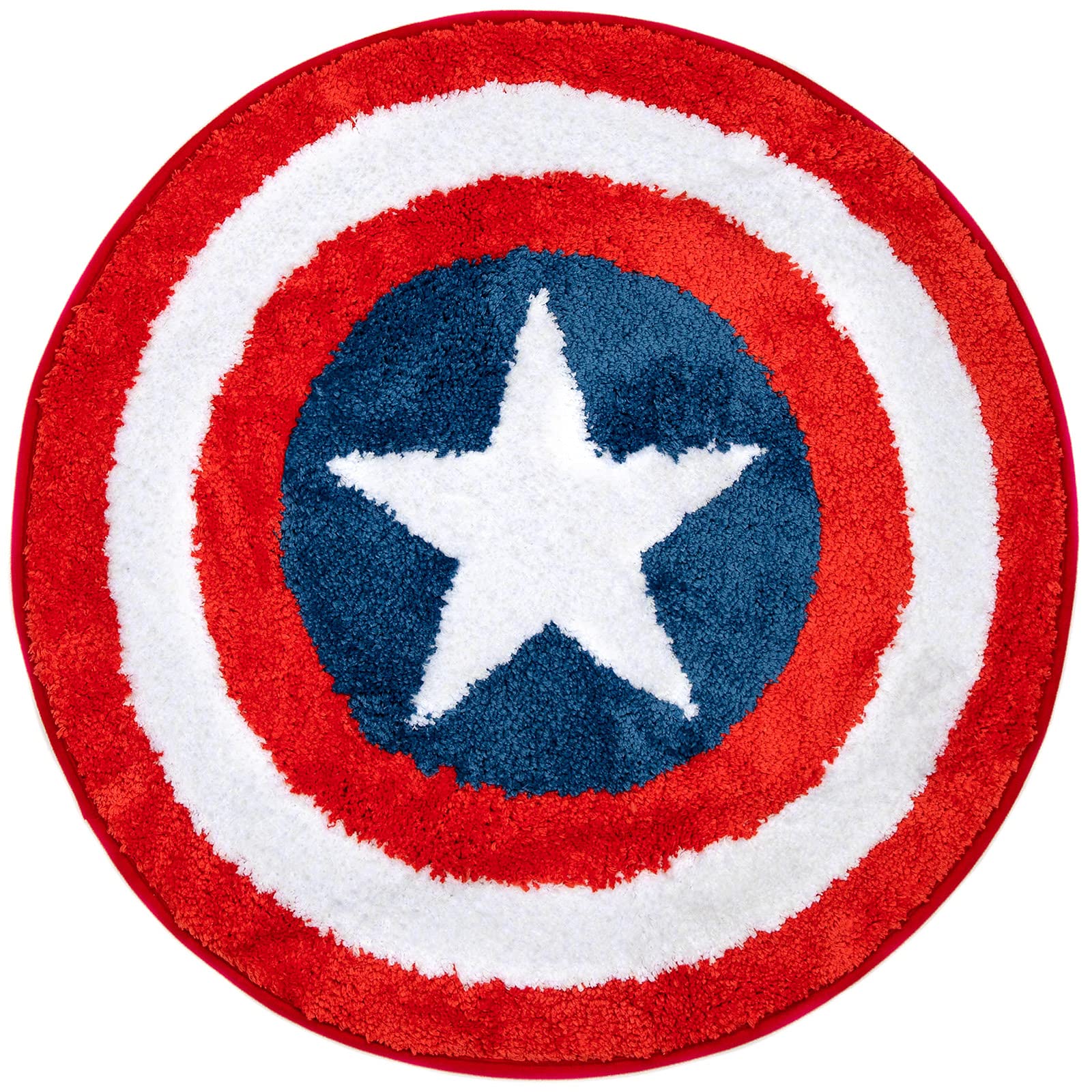 Jay Franco front view of Captain America shield rug showing vibrant colors and fun design