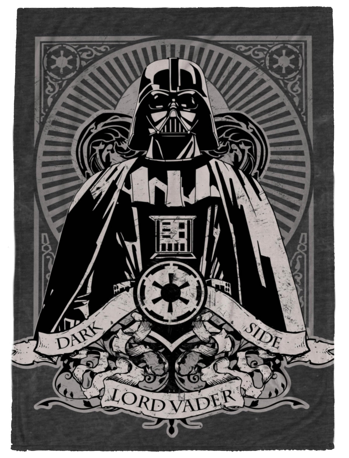 Jay Franco blanket front view showing Darth Vader and bold black design for fandom decor