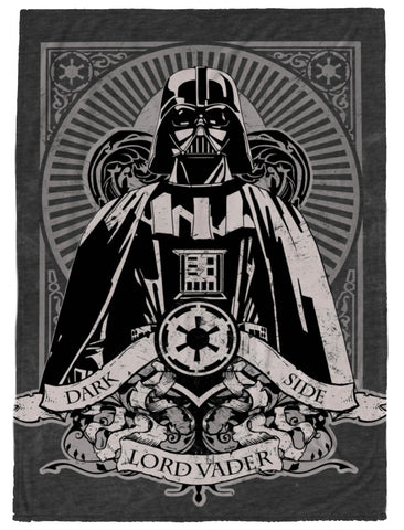 Jay Franco blanket front view showing Darth Vader and bold black design for fandom decor