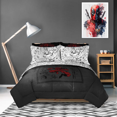 Jay Franco Deadpool styled twin bedroom showing themed look and easy setup