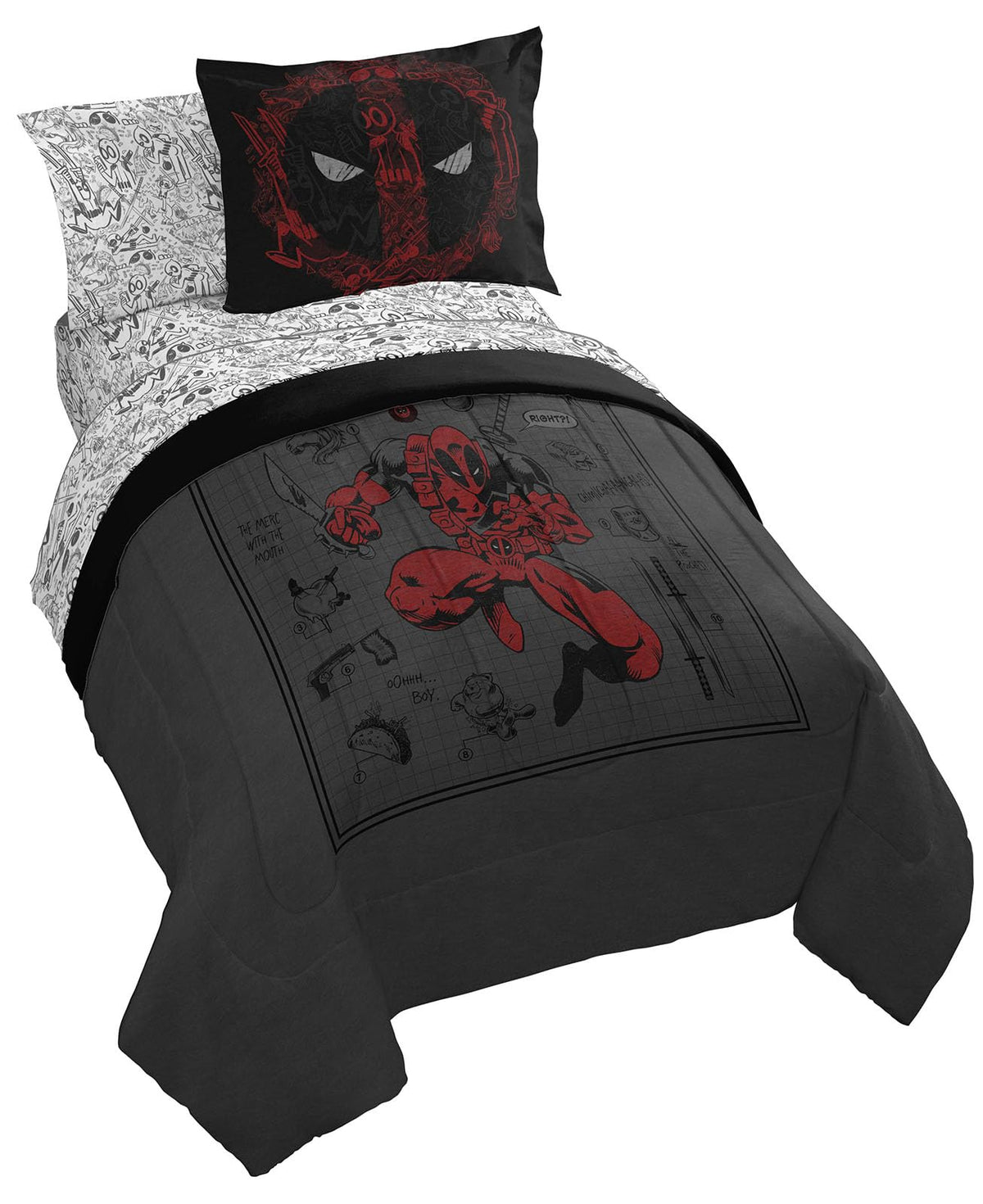 Jay Franco Deadpool comforter front view showing graphic and cozy look
