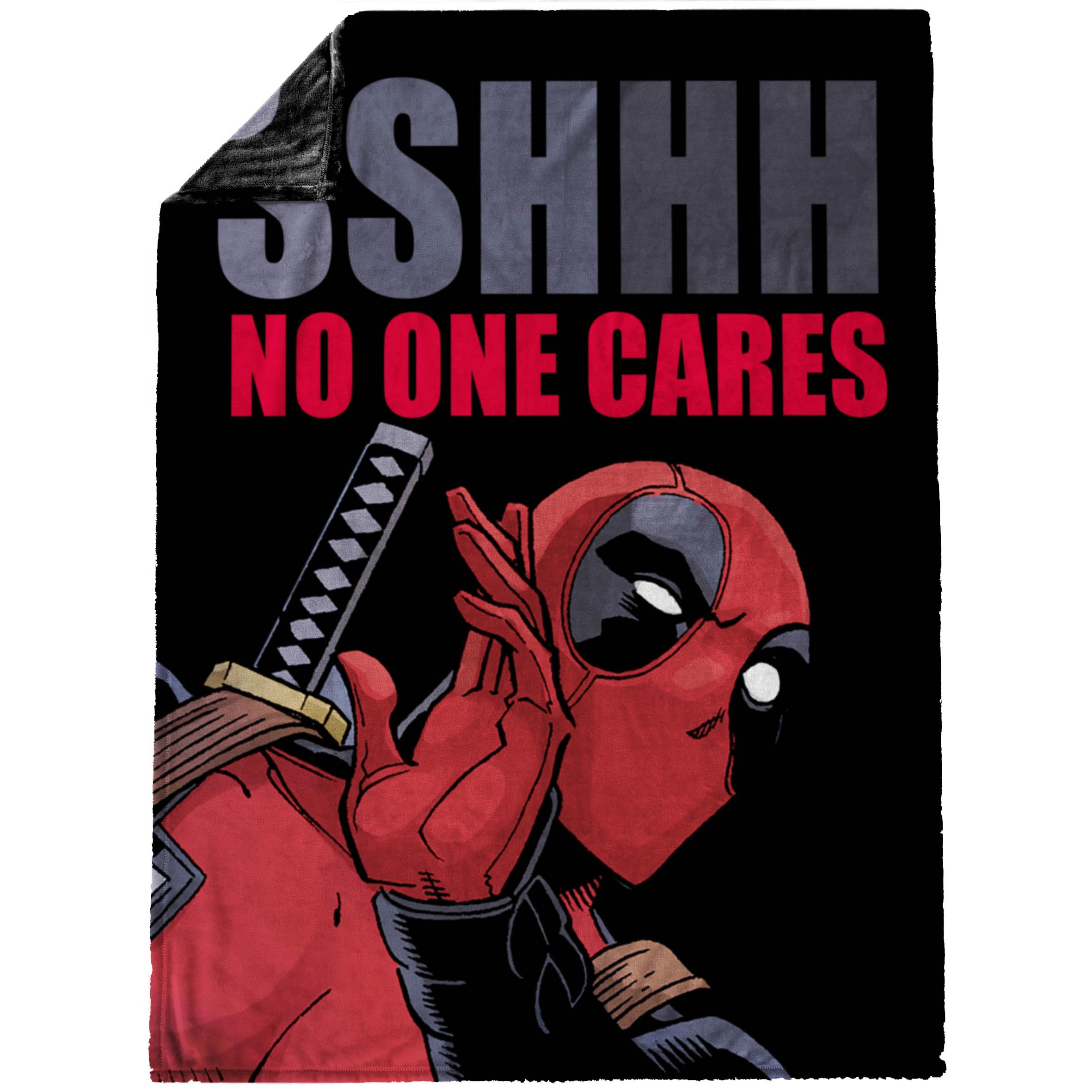 Jay Franco Deadpool folded on sofa adding colorful Marvel décor benefit