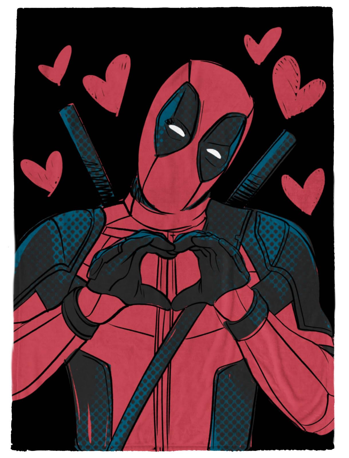 Jay Franco front view of Deadpool throw showing packaging and bold graphic for easy identification