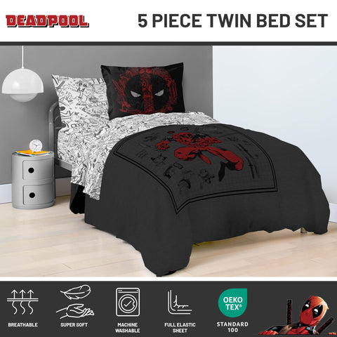 Jay Franco Deadpool pillowcase and sham closeup showing soft finish and style