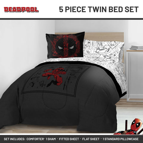 Jay Franco Deadpool folded sheet set showing neat storage and matching pattern