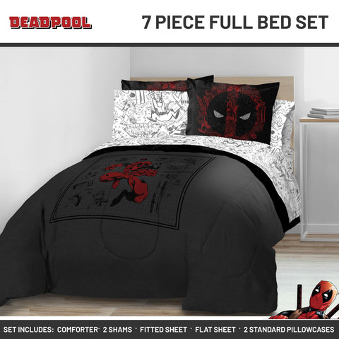 Jay Franco Deadpool folded sheet set displaying fit and coordinated design