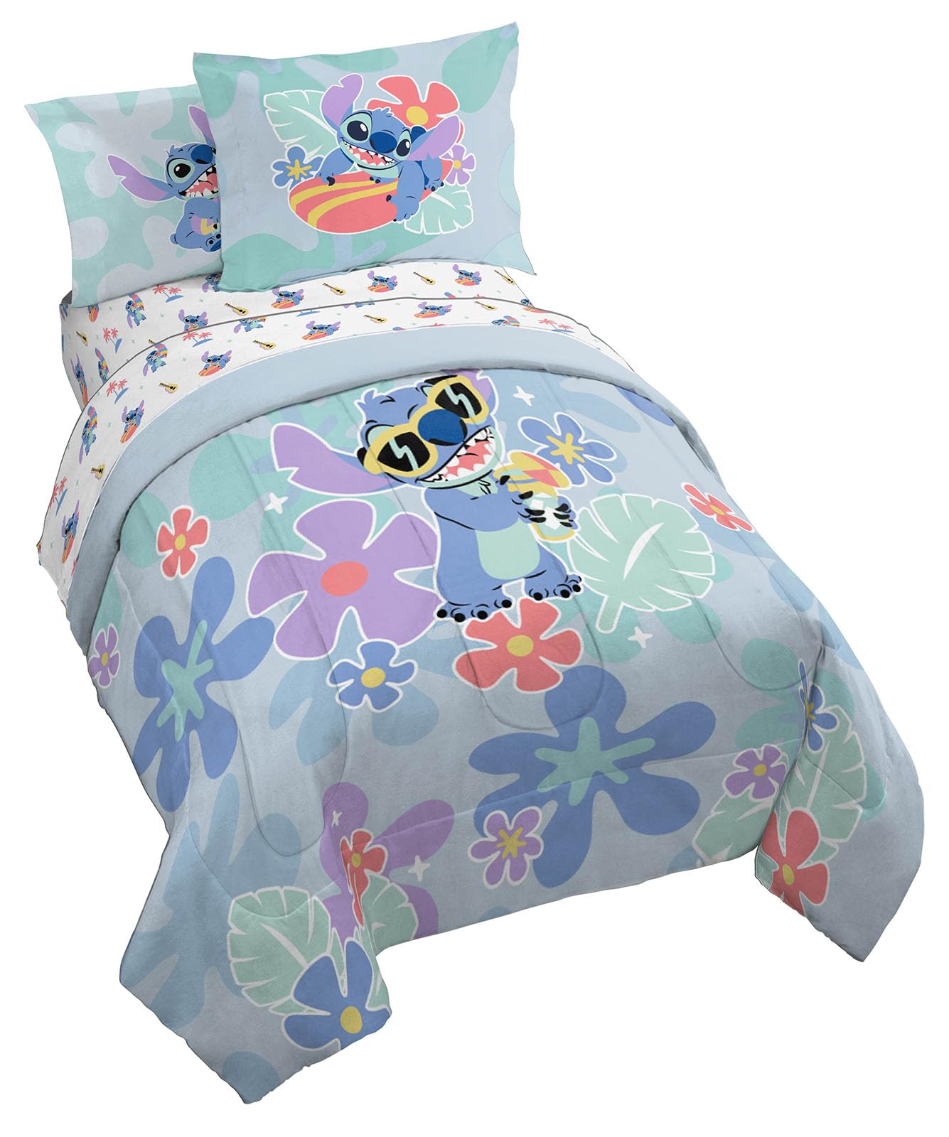 Jay Franco comforter front view with Stitch, bright design and cozy feel