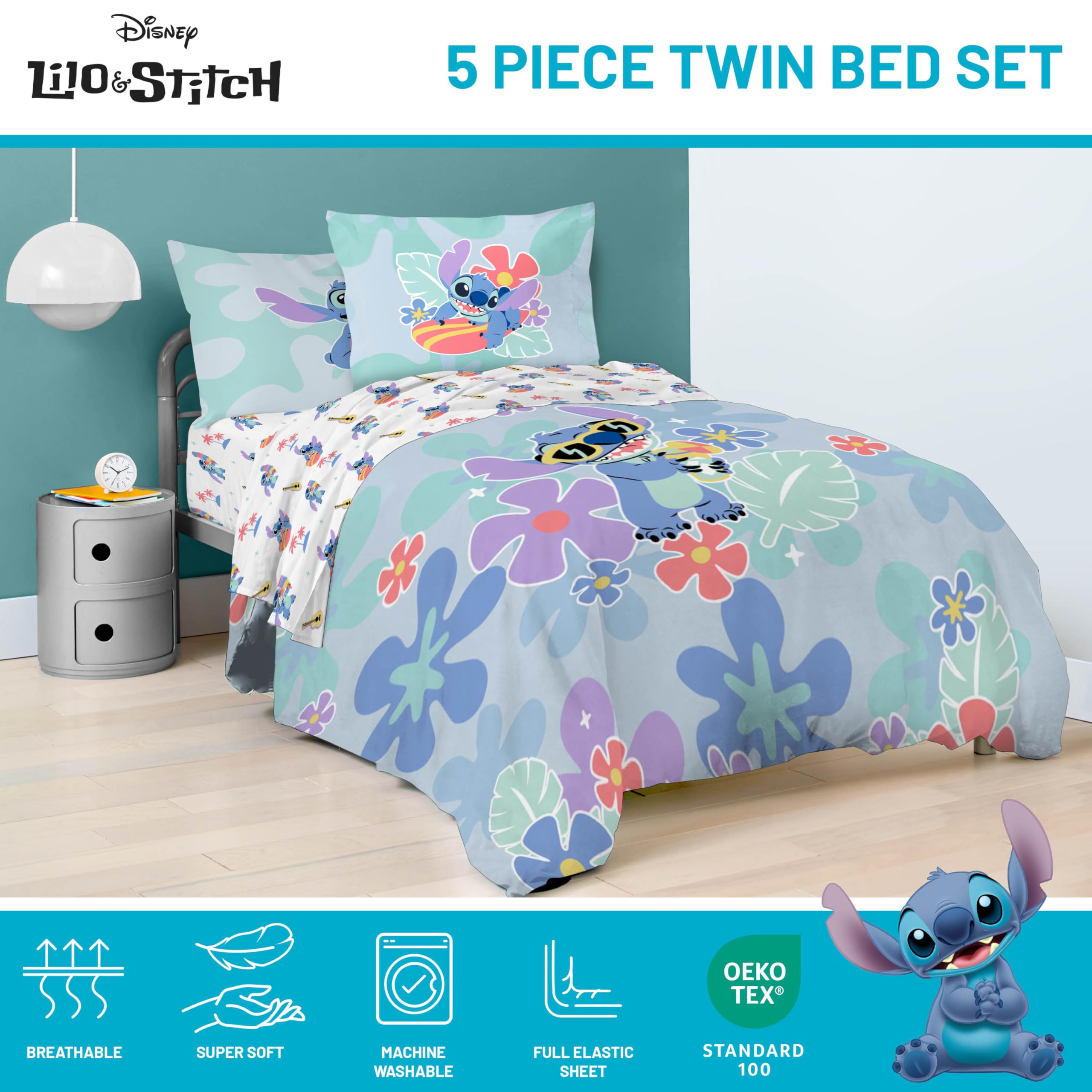 Jay Franco decorative sham and pillowcase displaying Stitch art and style