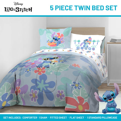 Jay Franco folded fitted and flat sheets showing coordinated Stitch pattern benefits