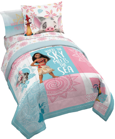 Jay Franco Moana comforter front view showing colorful characters and cozy appeal