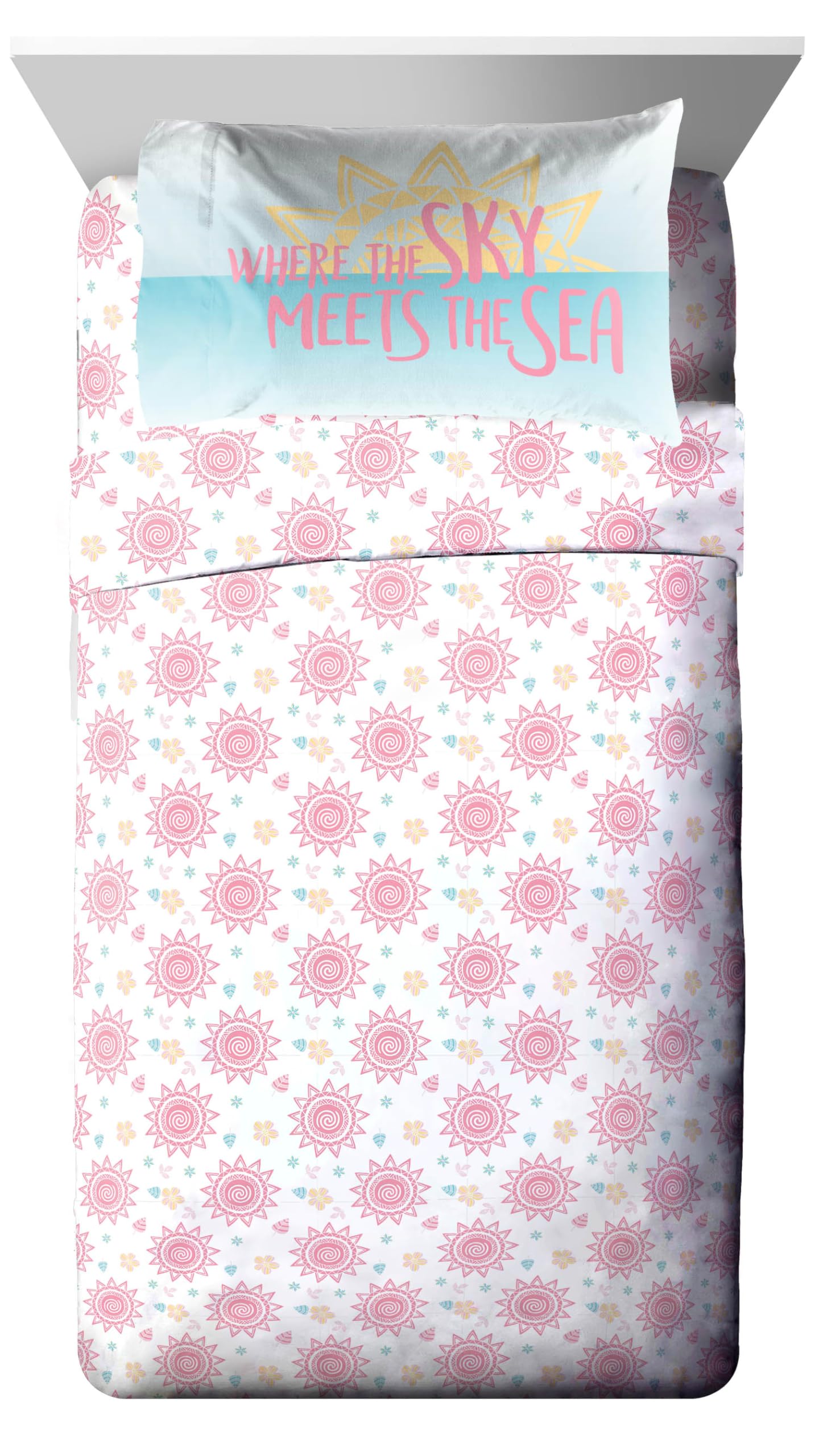 Jay Franco Moana pillowcases and shams arranged to show matching design detail
