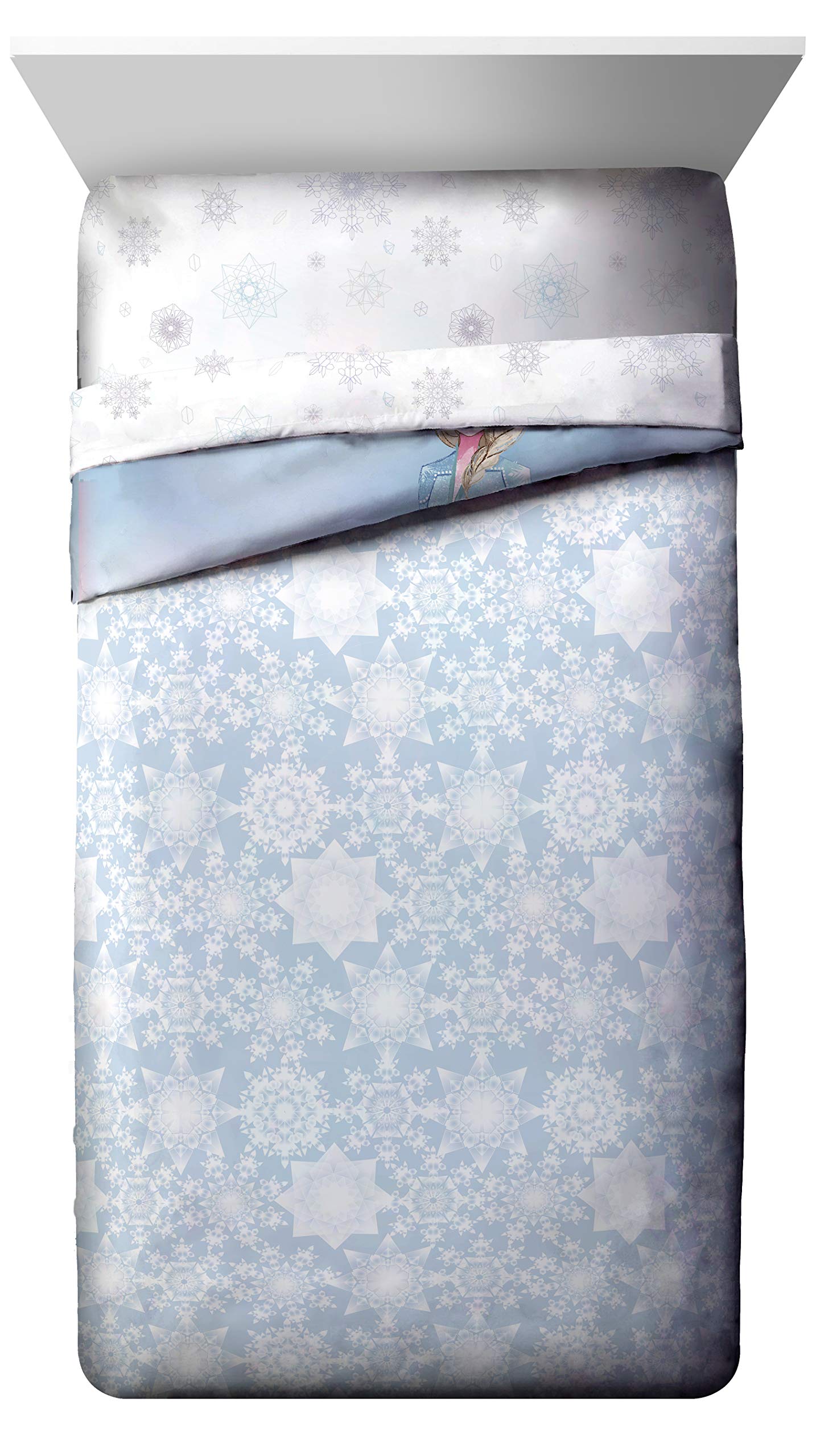 Jay Franco Elsa fitted sheet close-up showing snug fit and easy bedding setup