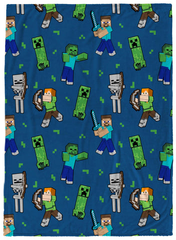 Jay Franco front view of Minecraft throw showing characters and vibrant colors for fun décor