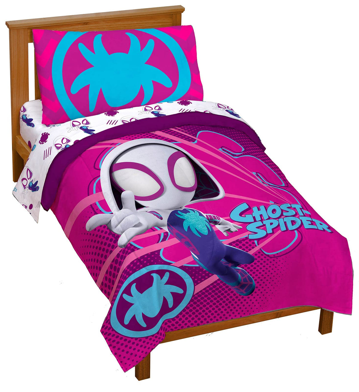 Jay Franco Ghost Gwen comforter front showing colorful superhero design and cozy appeal