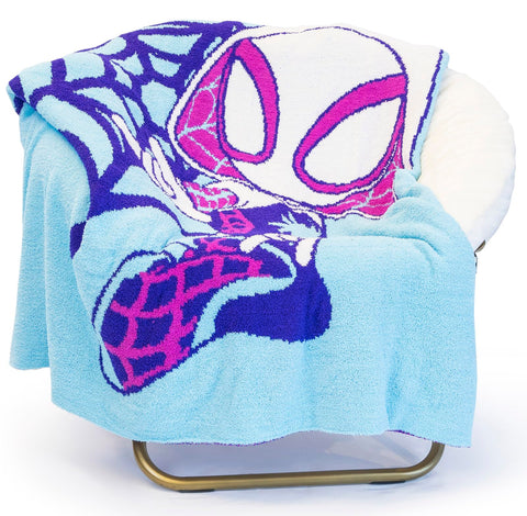 Jay Franco front view Ghost Spider throw showing Gwen Stacy graphic and cozy appeal
