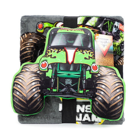 Jay Franco Grave Digger kid using set in car, comfort and familiarity on trips