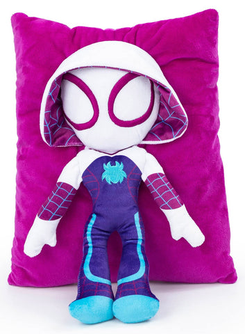 Jay Franco front view of Gwen Ghost Spider pillow showing playful 3D design and comfort