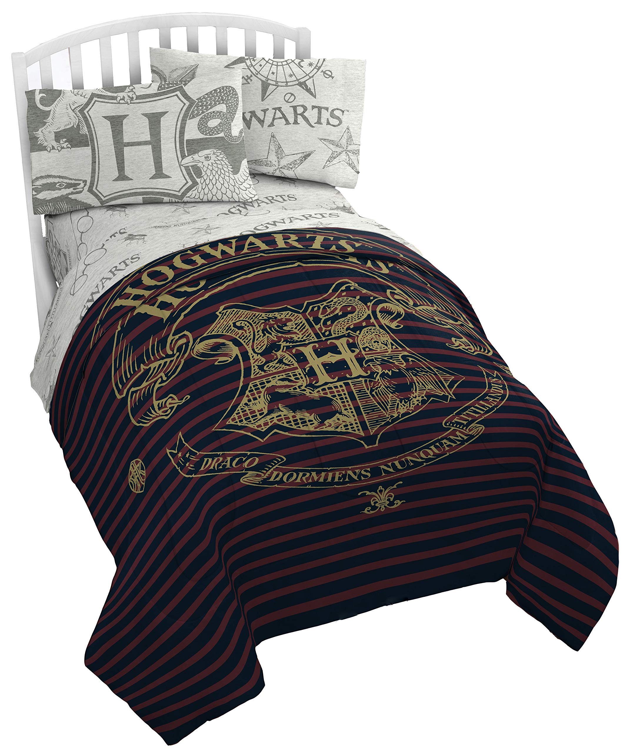 Jay Franco comforter front showing Hogwarts logo and vibrant design for magical bedroom appeal