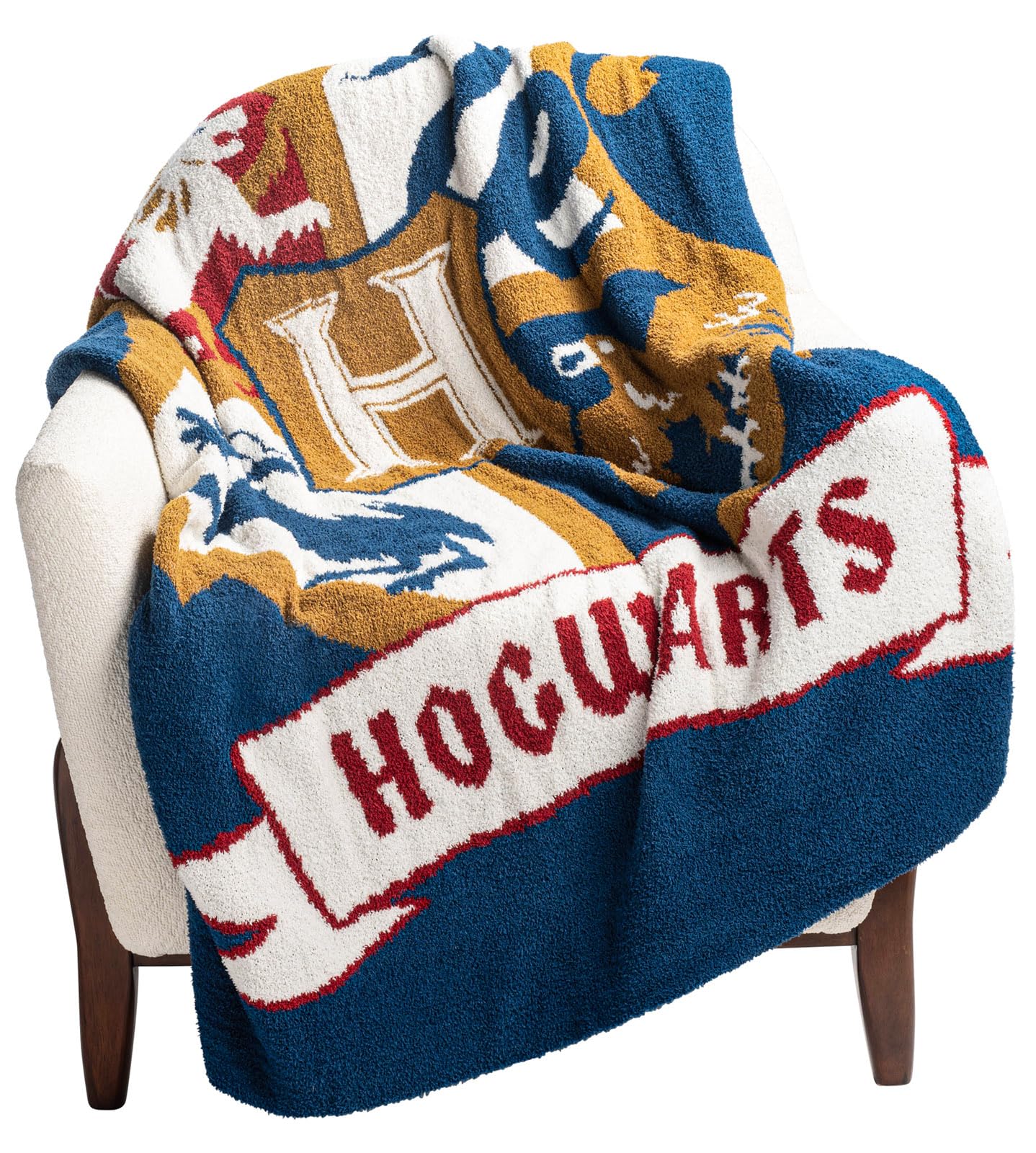 Jay Franco front view of Hogwarts crest blanket showing cozy design and decorative benefit