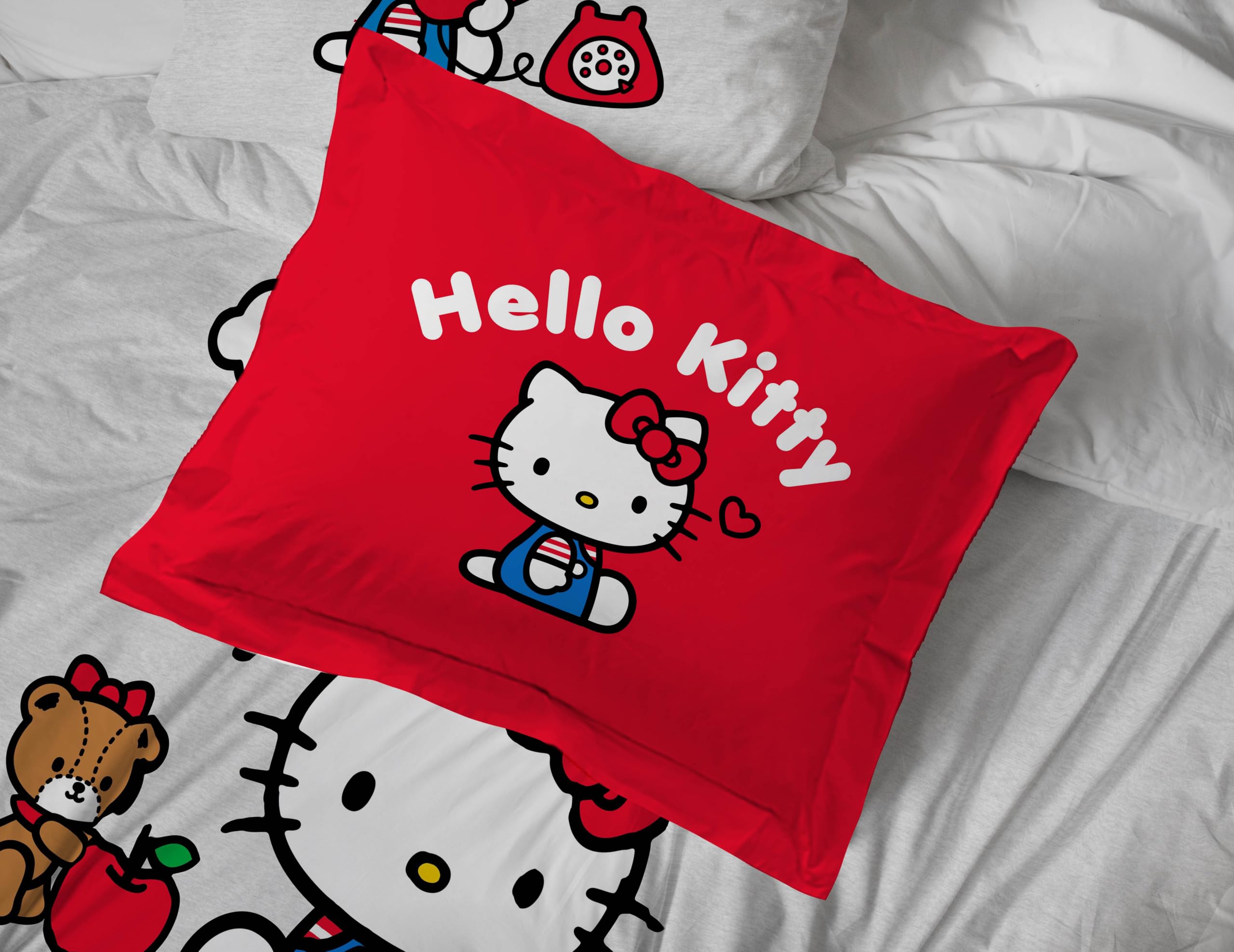Jay Franco styled bedroom with Hello Kitty bedding showing playful decor and cozy atmosphere