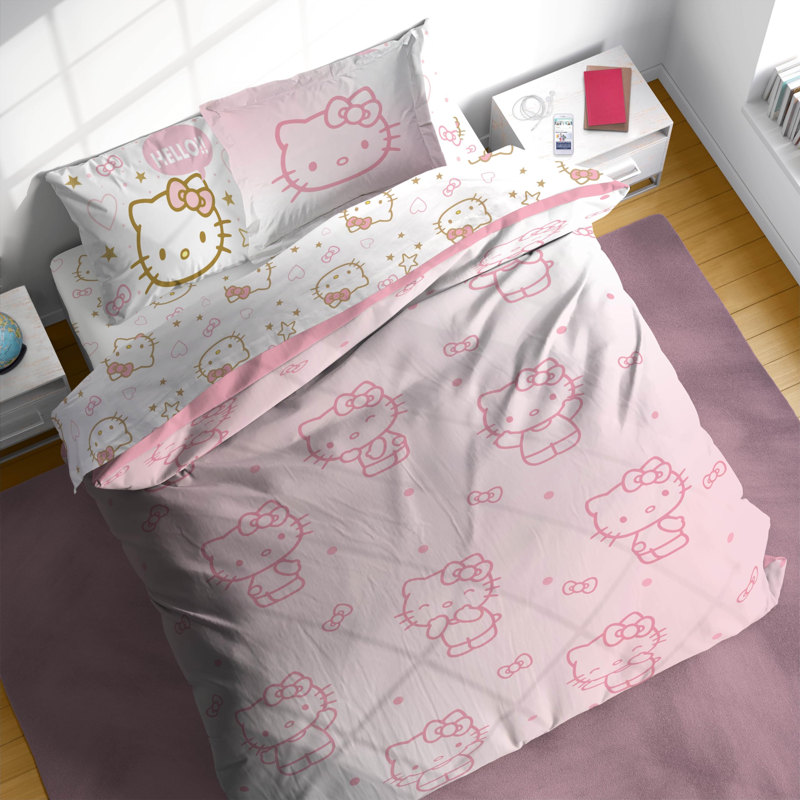 Jay Franco Hello Kitty styled bedroom scene showing cheerful decor and cozy appeal
