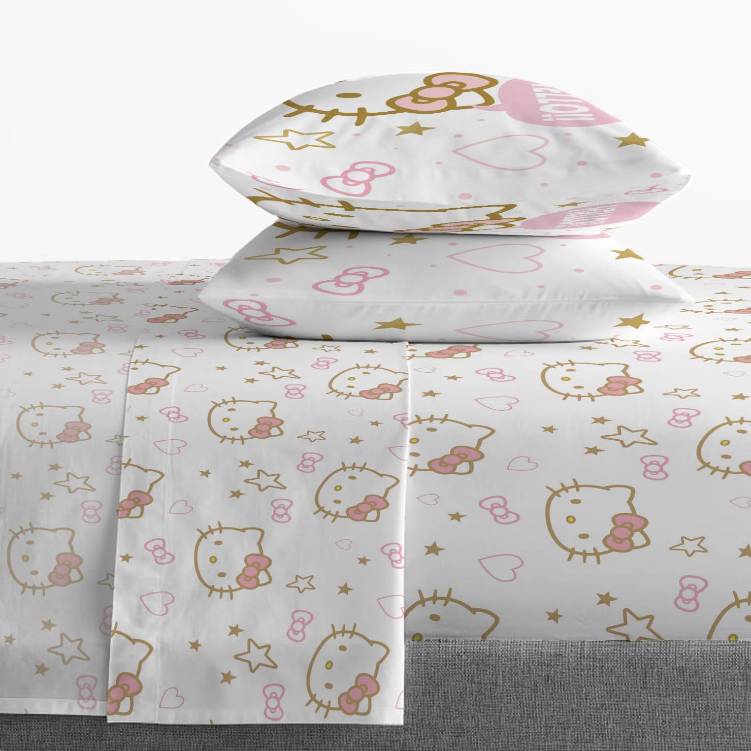 Jay Franco bedroom lifestyle with Hello Kitty sheets creating a playful sleep space