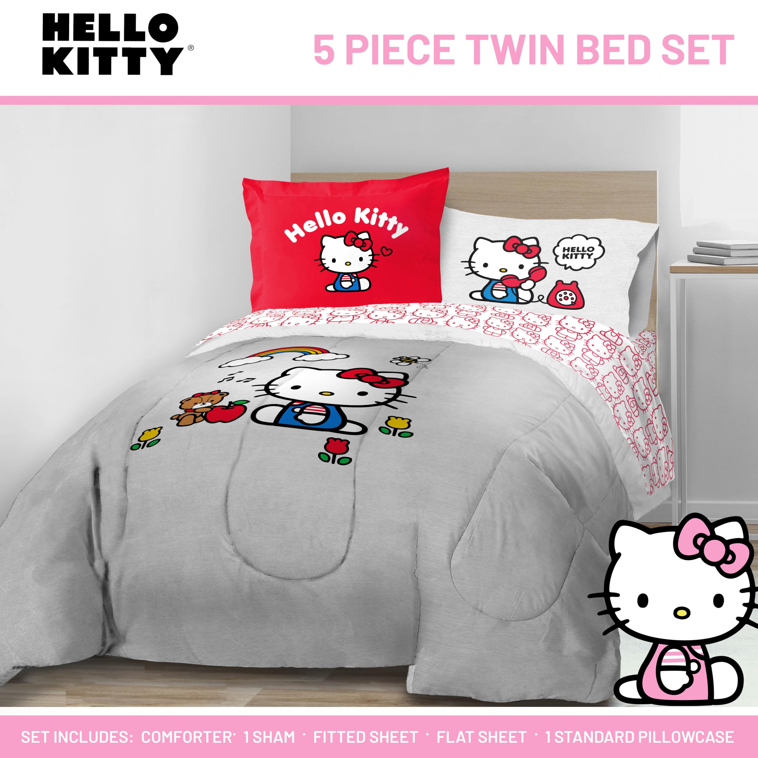 Jay Franco close-up of Hello Kitty graphic showing vibrant colors and soft microfiber texture