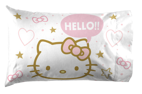 Jay Franco flat sheet close-up of Hello Kitty pattern delivering cheerful bedroom decor
