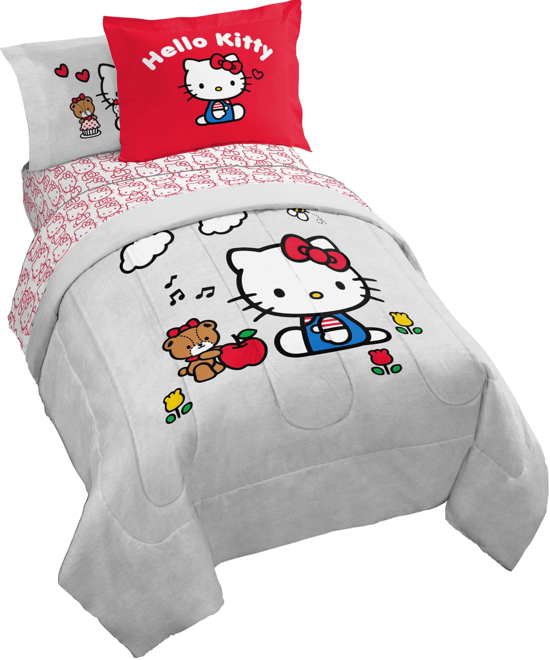Jay Franco front view of Hello Kitty comforter on twin bed showing cheerful design and warmth