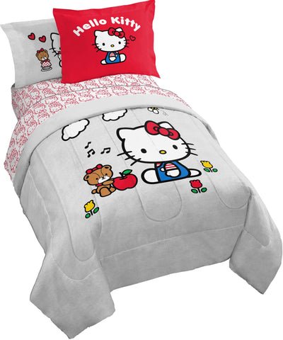 Jay Franco front view of Hello Kitty comforter on twin bed showing cheerful design and warmth