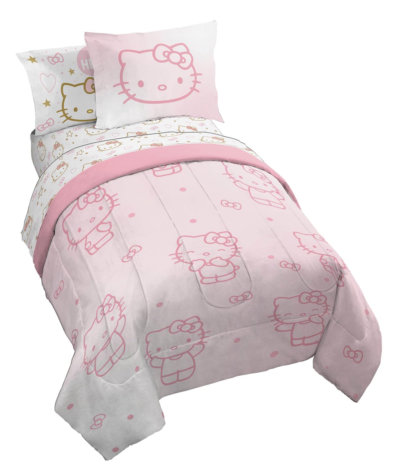 Jay Franco Hello Kitty full comforter front view showing bright pattern and snug fit
