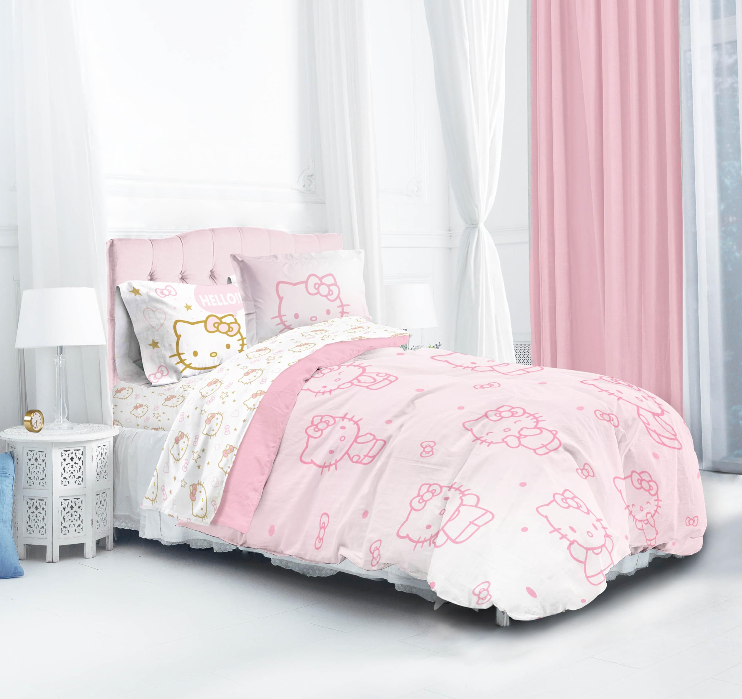 Jay Franco Hello Kitty reversible comforter close-up showing fabric texture and softness