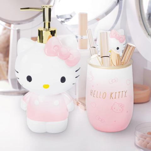 Jay Franco Hello Kitty set on sink showing compact size and countertop space saving