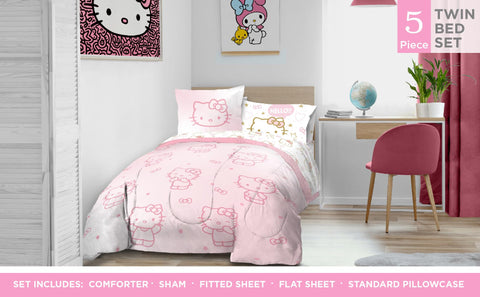 Jay Franco sheet set flat lay with matching pink pattern for easy styling
