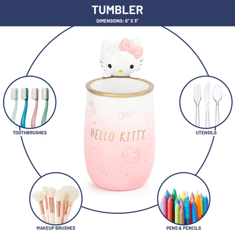 Jay Franco Hello Kitty tumbler side profile holding toothbrushes for organized counters